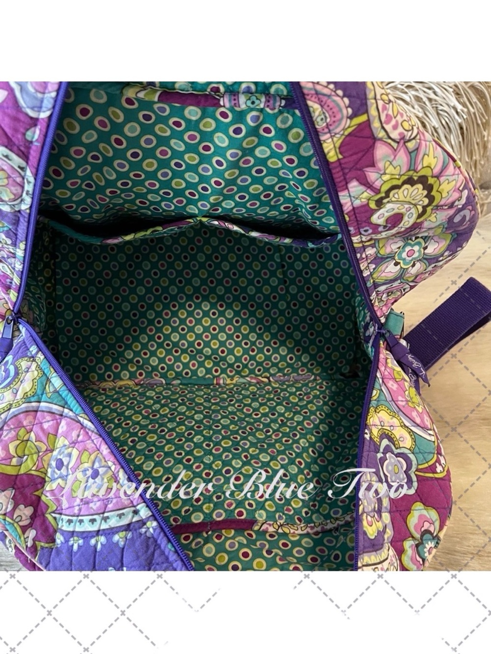 VERA BRADLEY Heather 2013 Grand Travelers Bag Purple Green Paisley Bandolier Y2K - Picture 13 of 15